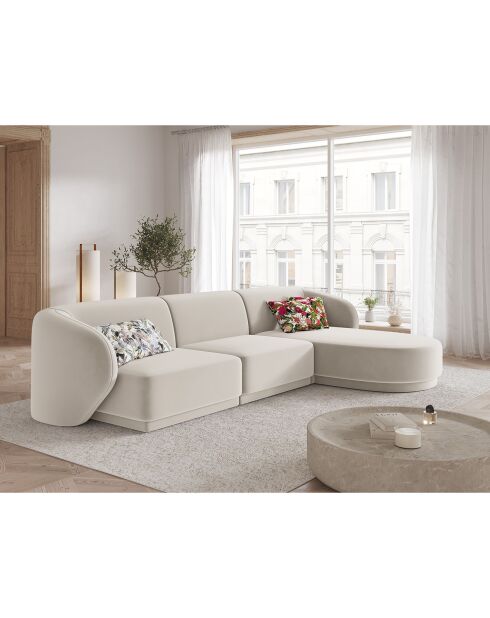 Canapé d'angle Droit Modulaire Velours Lionel 4 Places beige - 259x155x74 cm