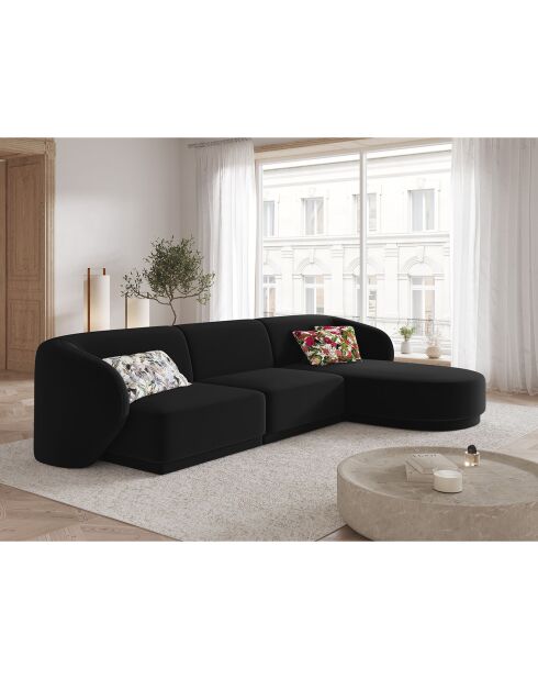 Canapé d'angle Droit Modulaire Velours Lionel 4 Places noir - 259x155x74 cm