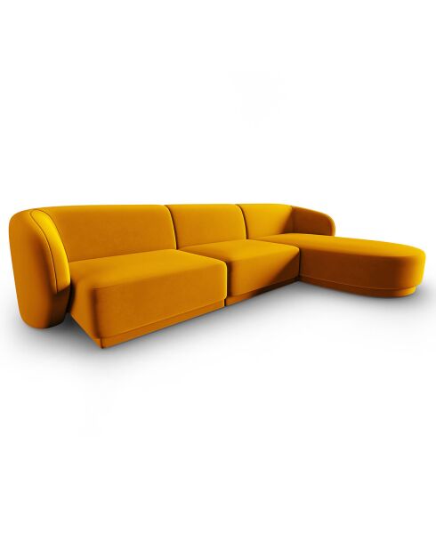Canapé d'angle Droit Modulaire Velours Lionel 4 Places jaune - 259x155x74 cm