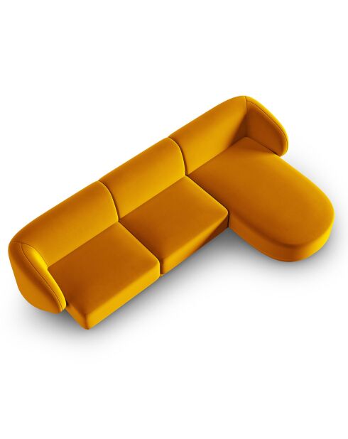 Canapé d'angle Droit Modulaire Velours Lionel 4 Places jaune - 259x155x74 cm