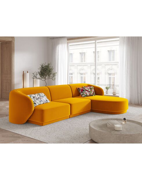 Canapé d'angle Droit Modulaire Velours Lionel 4 Places jaune - 259x155x74 cm