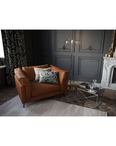 Fauteuil XL en Cuir Véritable Camille marron - 122x95x88 cm