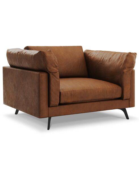 Fauteuil XL en Cuir Véritable Camille marron - 122x95x88 cm