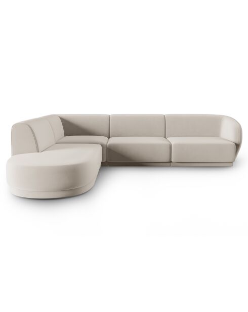 Canapé d'angle Gauche Modulaire Velours Lionel 5 Places beige - 252x220x74 cm