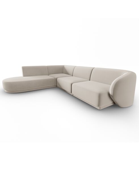 Canapé d'angle Gauche Modulaire Velours Lionel 5 Places beige - 252x220x74 cm