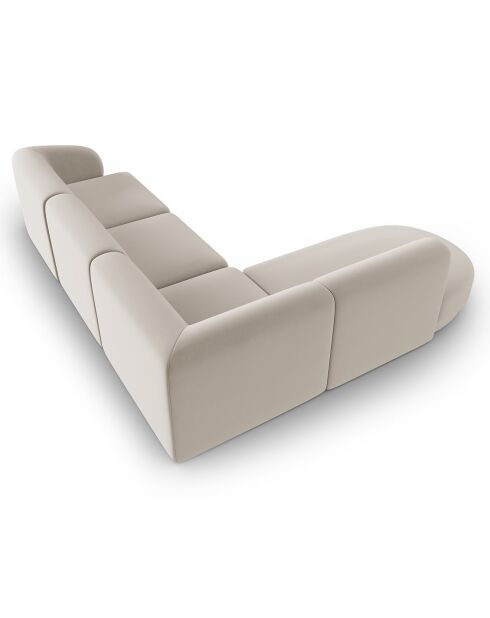 Canapé d'angle Gauche Modulaire Velours Lionel 5 Places beige - 252x220x74 cm