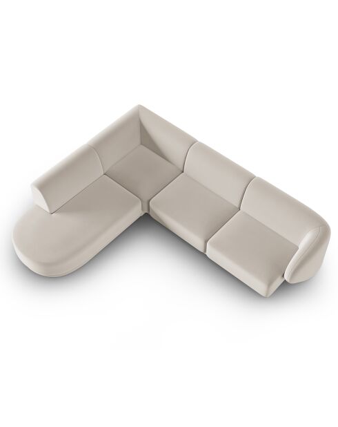 Canapé d'angle Gauche Modulaire Velours Lionel 5 Places beige - 252x220x74 cm