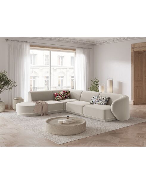 Canapé d'angle Gauche Modulaire Velours Lionel 5 Places beige - 252x220x74 cm