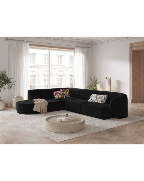 Canapé d'angle Gauche Modulaire Velours Lionel 5 Places noir - 252x220x74 cm
