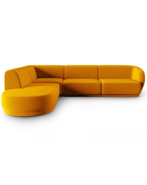 Canapé d'angle Gauche Modulaire Velours Lionel 5 Places jaune - 252x220x74 cm