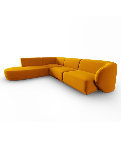 Lionel 5-zitsbank in geel fluweel, modulaire linkerhoekbank, 252x220x74 cm