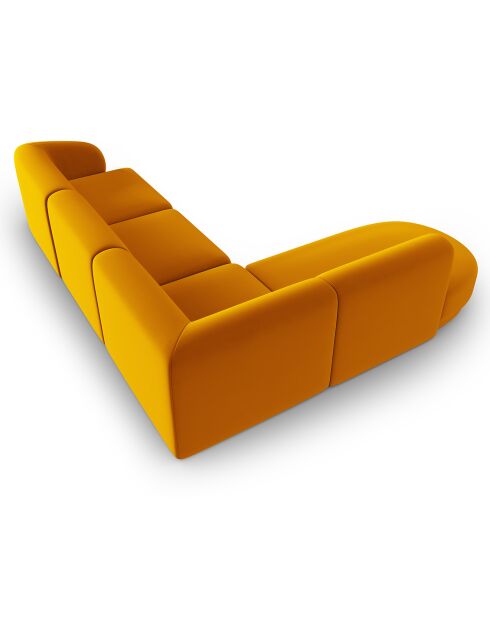 Lionel 5-zitsbank in geel fluweel, modulaire linkerhoekbank, 252x220x74 cm