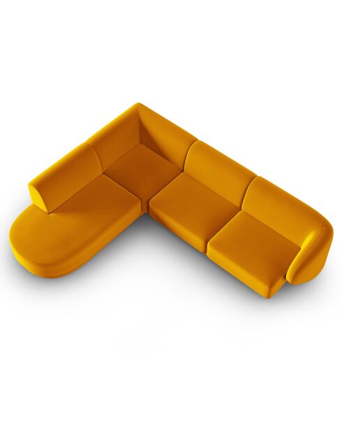 Canapé d'angle Gauche Modulaire Velours Lionel 5 Places jaune - 252x220x74 cm