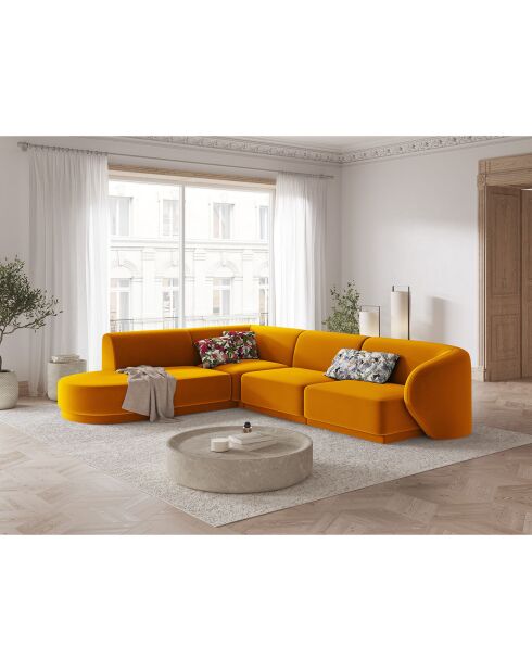 Canapé d'angle Gauche Modulaire Velours Lionel 5 Places jaune - 252x220x74 cm