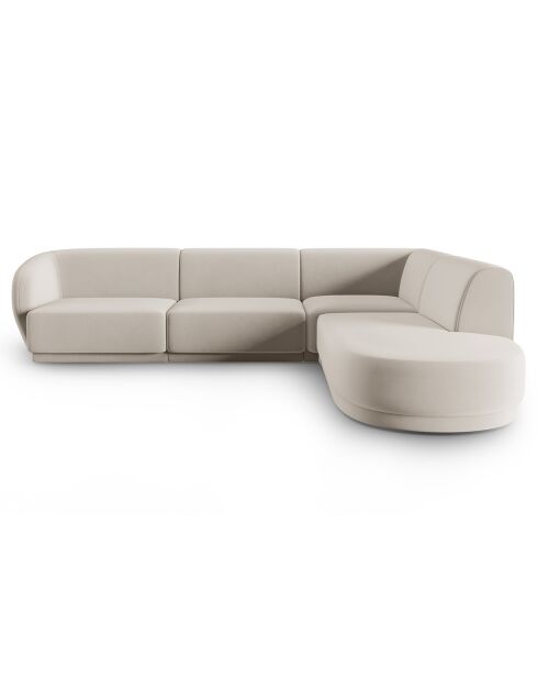 Canapé d'angle Droit Modulaire Velours Lionel 5 Places beige - 252x220x74 cm