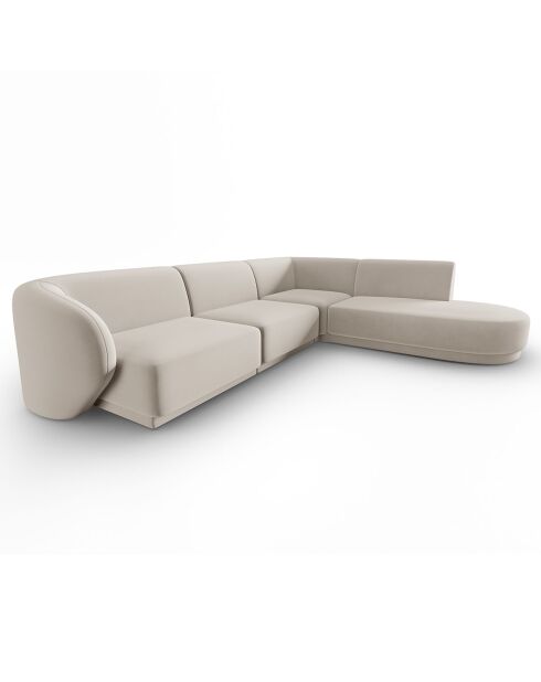 Canapé d'angle Droit Modulaire Velours Lionel 5 Places beige - 252x220x74 cm