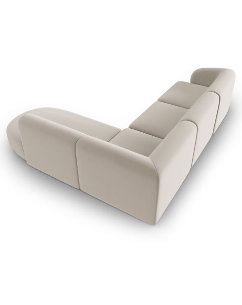 Canapé d'angle Droit Modulaire Velours Lionel 5 Places beige - 252x220x74 cm