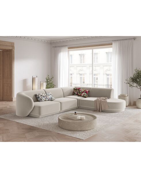 Canapé d'angle Droit Modulaire Velours Lionel 5 Places beige - 252x220x74 cm