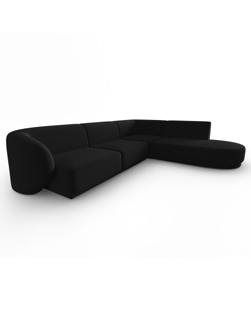 Canapé d'angle Droit Modulaire Velours Lionel 5 Places noir - 252x220x74 cm