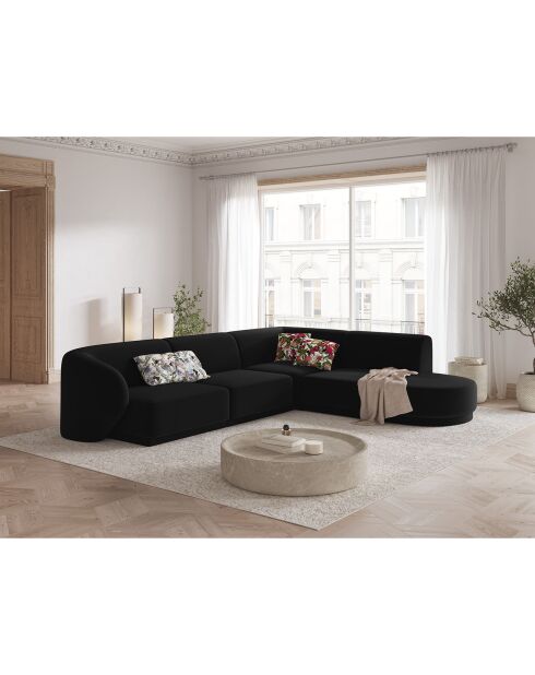 Canapé d'angle Droit Modulaire Velours Lionel 5 Places noir - 252x220x74 cm