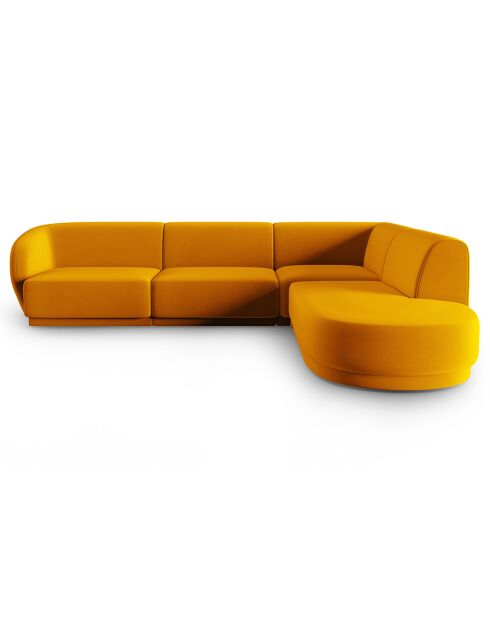 Canapé d'angle Droit Modulaire Velours Lionel 5 Places jaune - 252x220x74 cm