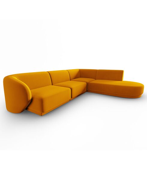 Lionel 5-zits modulaire hoekbank van geel fluweel, rechts, 252x220x74 cm