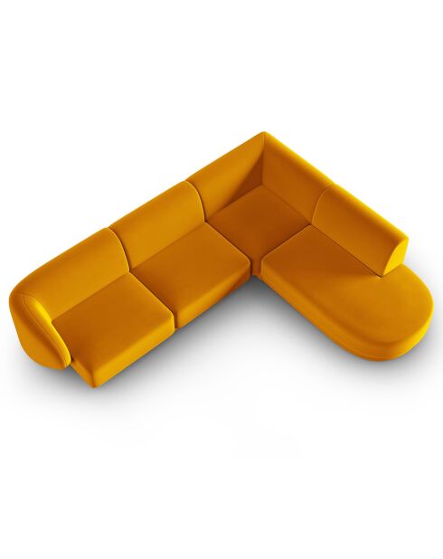 Canapé d'angle Droit Modulaire Velours Lionel 5 Places jaune - 252x220x74 cm