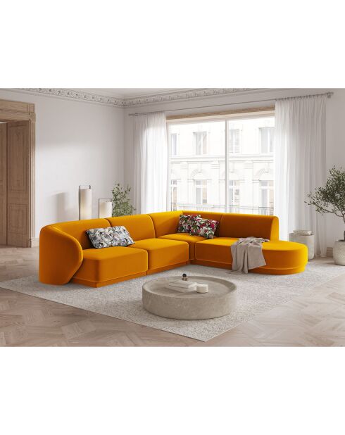 Canapé d'angle Droit Modulaire Velours Lionel 5 Places jaune - 252x220x74 cm