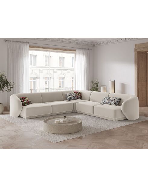 Canapé d'angle Modulable Symétrique en Velours Lionel 6 Places beige - 252x252x74 cm