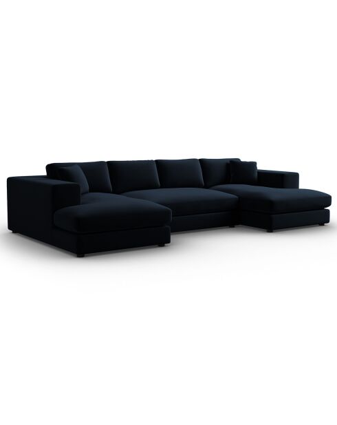 Canapé Panoramique Velours Tendance 5 Places bleu foncé - 344x170x72 cm
