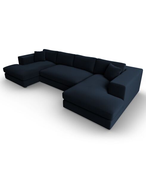 Canapé Panoramique Velours Tendance 5 Places bleu foncé - 344x170x72 cm