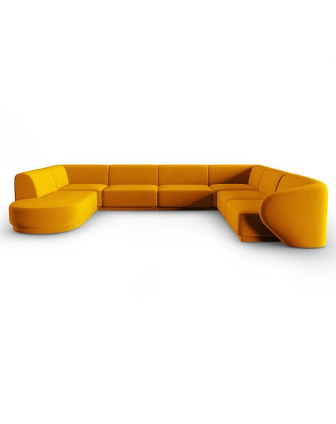 Canapé d'angle Droit Panoramique Modulable en Velours Lionel 8 Places jaune - 320x252x74 cm