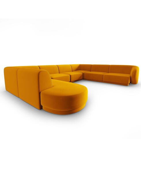 Canapé d'angle Droit Panoramique Modulable en Velours Lionel 8 Places jaune - 320x252x74 cm
