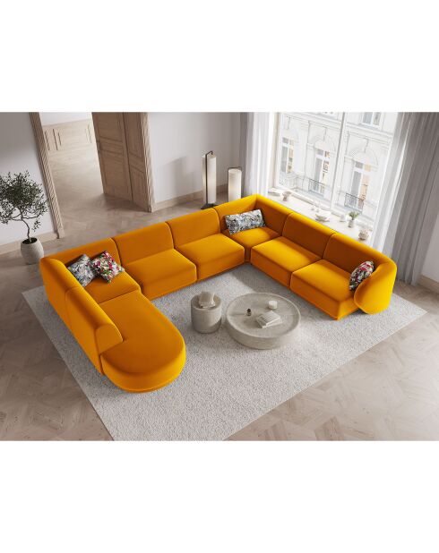 Canapé d'angle Droit Panoramique Modulable en Velours Lionel 8 Places jaune - 320x252x74 cm