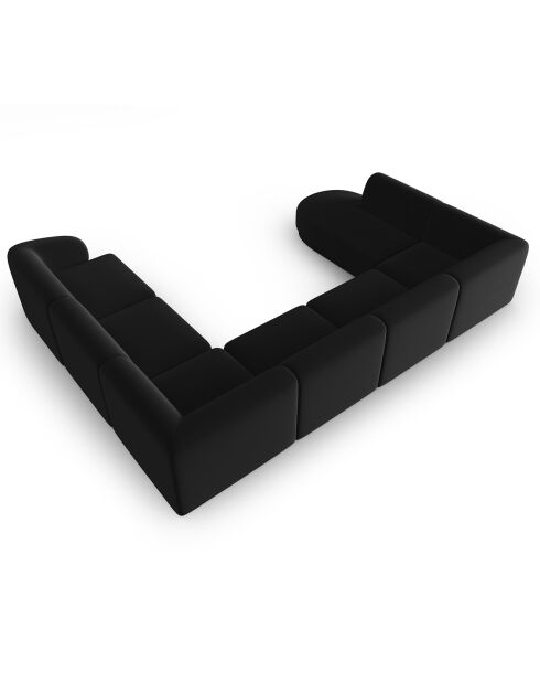 Canapé d'angle Droit Panoramique Modulable en Velours Lionel 8 Places noir - 320x252x74 cm