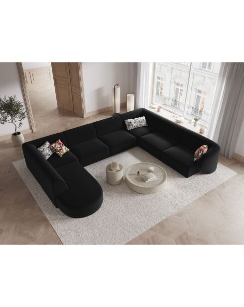 Canapé d'angle Droit Panoramique Modulable en Velours Lionel 8 Places noir - 320x252x74 cm