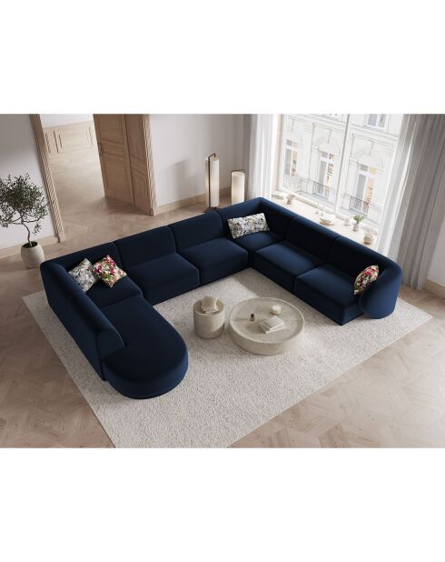 Canapé d'angle Droit Panoramique Modulable en Velours Lionel 8 Places bleu roi - 320x252x74 cm