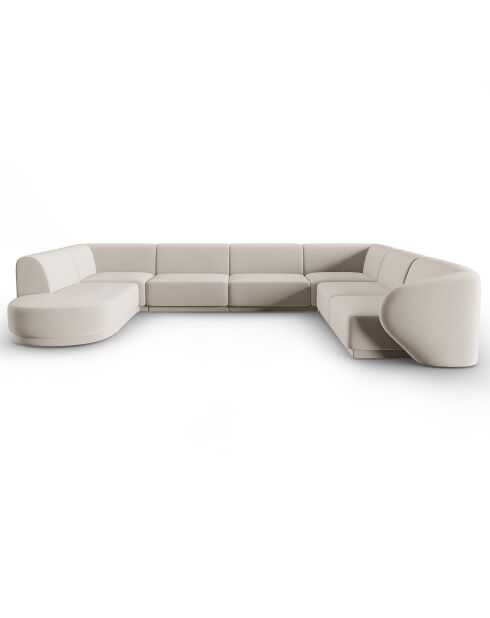 Canapé d'angle Droit Panoramique Modulable en Velours Lionel 8 Places beige - 320x252x74 cm