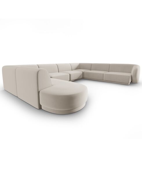Canapé d'angle Droit Panoramique Modulable en Velours Lionel 8 Places beige - 320x252x74 cm