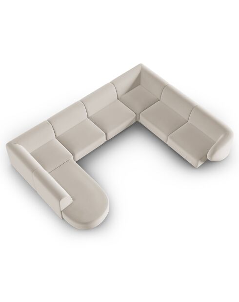 Canapé d'angle Droit Panoramique Modulable en Velours Lionel 8 Places beige - 320x252x74 cm