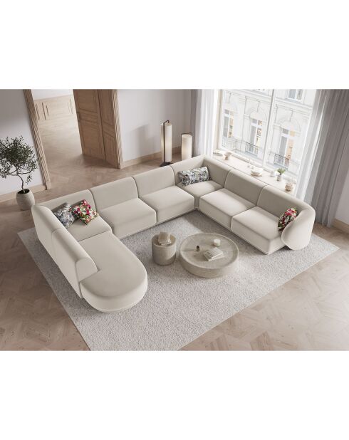 Canapé d'angle Droit Panoramique Modulable en Velours Lionel 8 Places beige - 320x252x74 cm