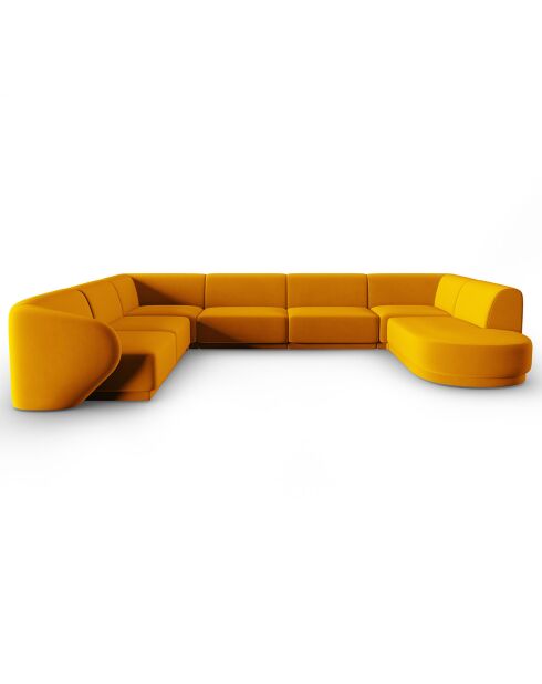 Canapé d'angle Gauche Panoramique Modulable en Velours Lionel 8 Places jaune - 320x252x74 cm