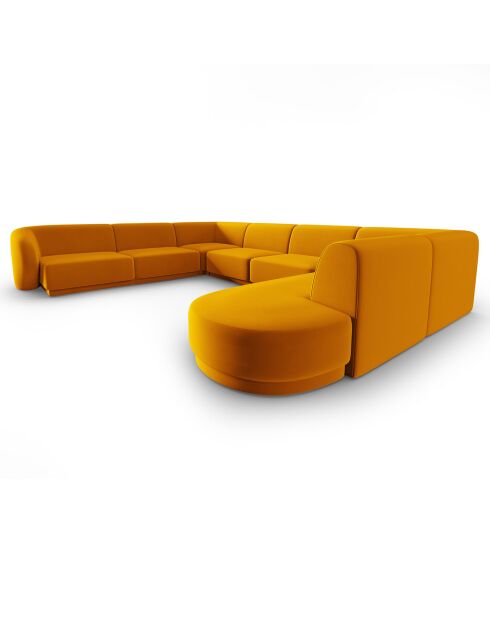 Canapé d'angle Gauche Panoramique Modulable en Velours Lionel 8 Places jaune - 320x252x74 cm