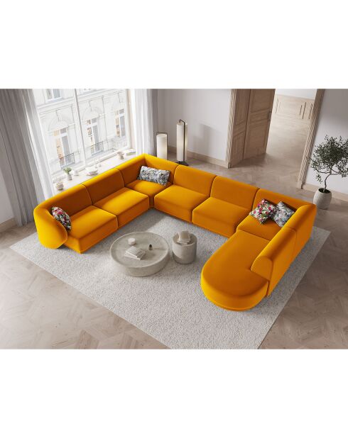 Canapé d'angle Gauche Panoramique Modulable en Velours Lionel 8 Places jaune - 320x252x74 cm