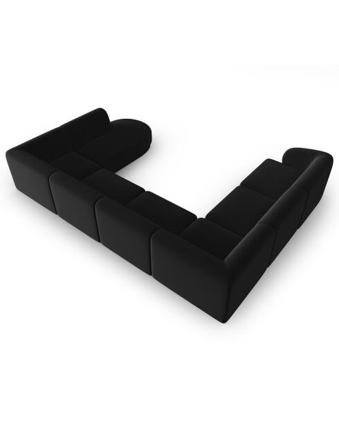 Canapé d'angle Gauche Panoramique Modulable en Velours Lionel 8 Places noir - 320x252x74 cm