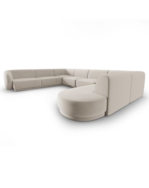 Canapé d'angle Gauche Panoramique Modulable en Velours Lionel 8 Places beige - 320x252x74 cm