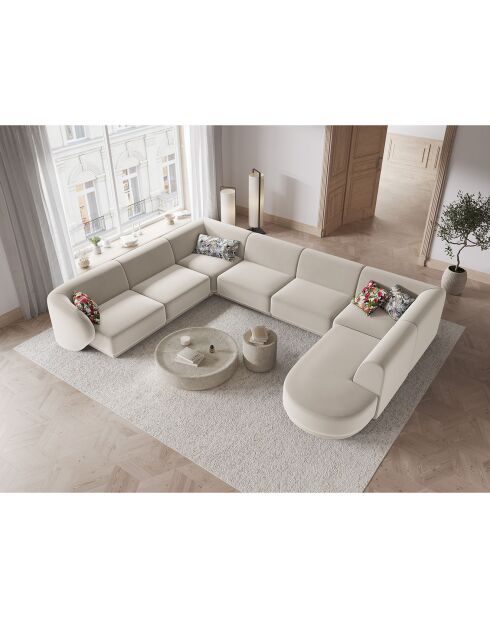 Canapé d'angle Gauche Panoramique Modulable en Velours Lionel 8 Places beige - 320x252x74 cm