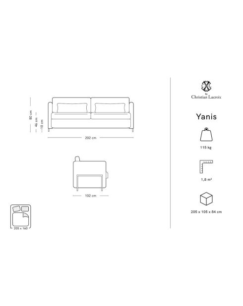 Canapé Convertible Yanis 3 Places bleu - 202x102x80 cm