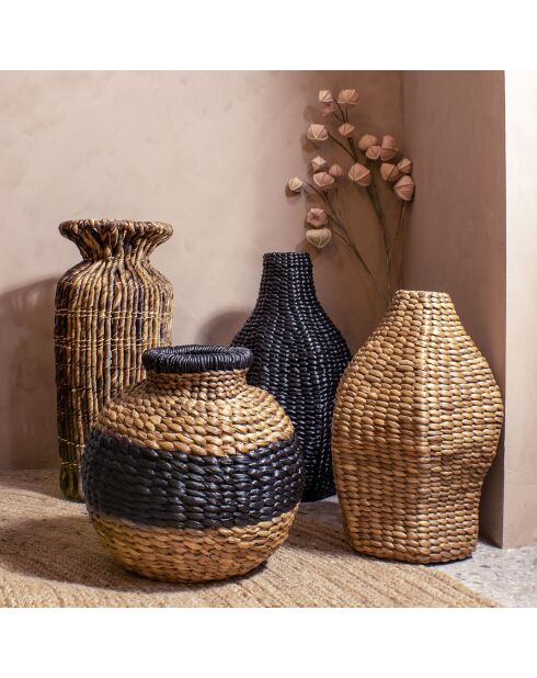 Barattolo a sfera Ines Water Hyacinth naturale/nero - D.37x37 cm