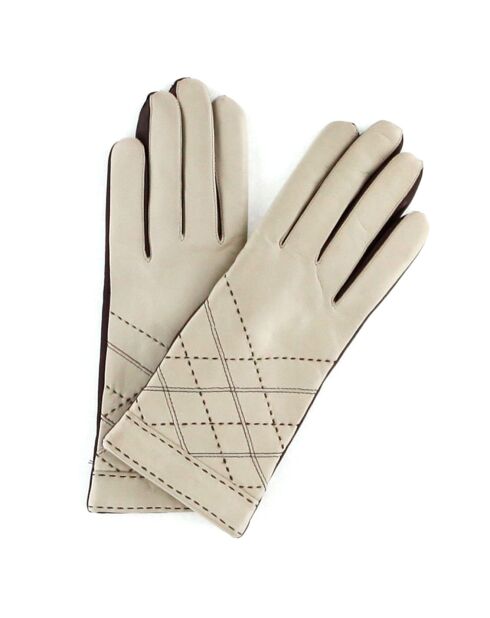 Gants en Cuir d'Agneau doublure Laine Héritage Argyle beiges